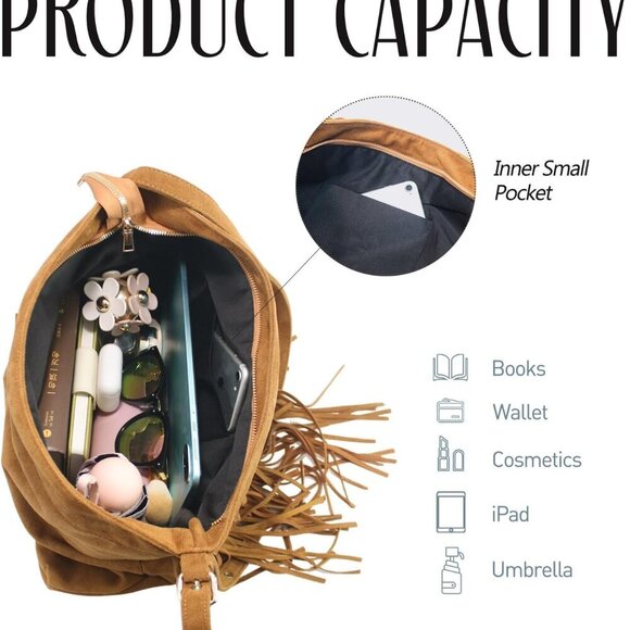 Durable Vegan Suede Fringe Purse - Versatile Hobo Bag for Every Occasion - Picture 3 of 6